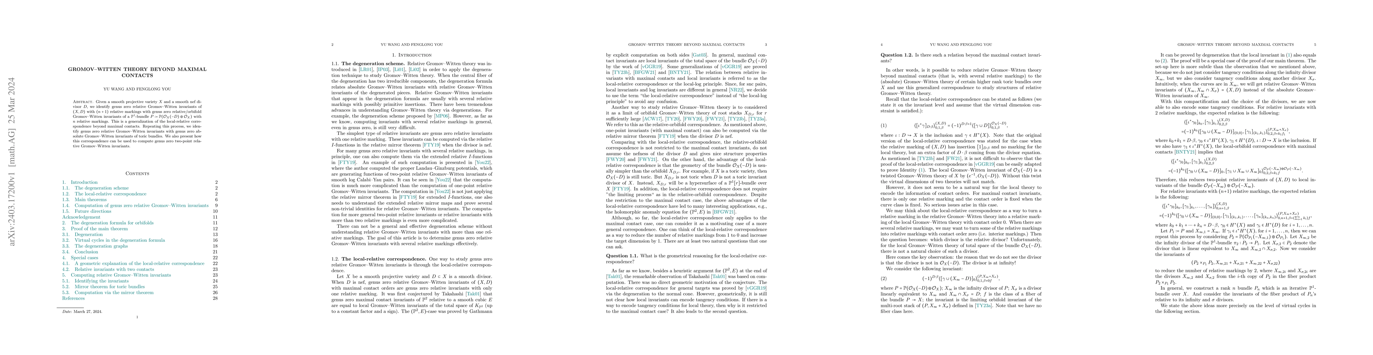 Thumbnail for Gromov--Witten theory beyond maximal contacts