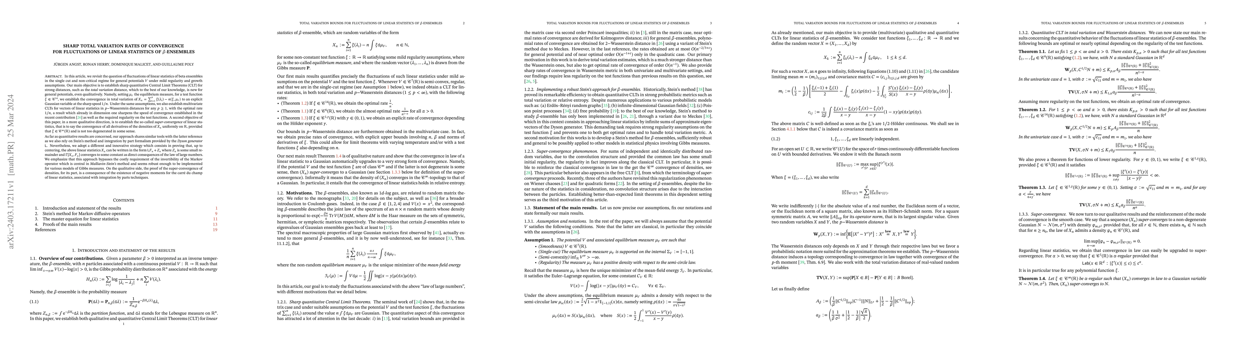 Thumbnail for Sharp total variation rates of convergence for fluctuations of linear
  statistics of $\beta$-ensembles