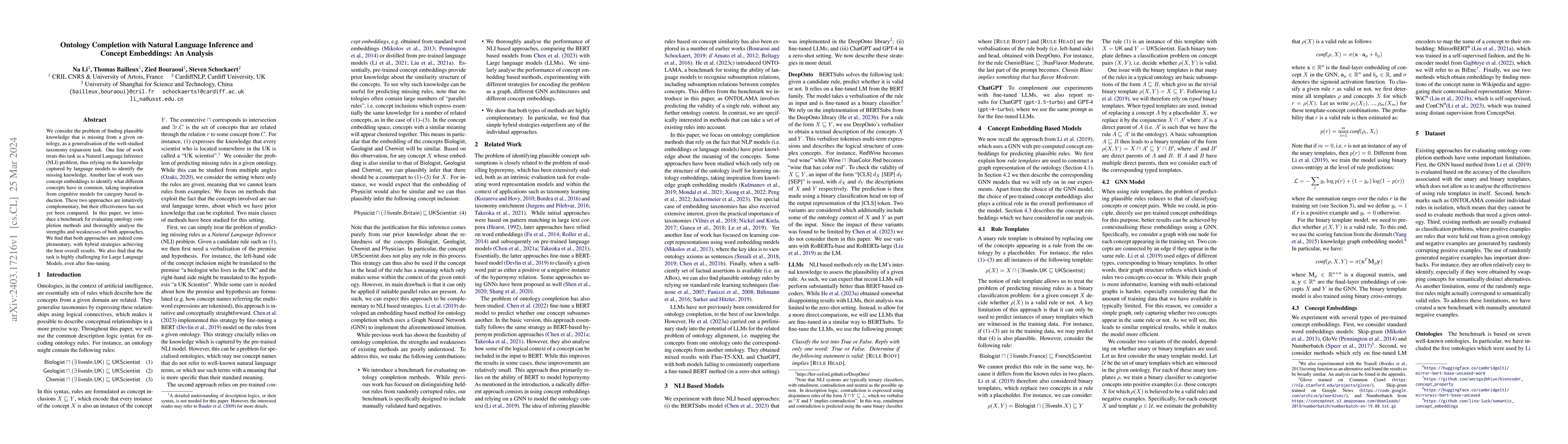 Thumbnail for Ontology Completion with Natural Language Inference and Concept
  Embeddings: An Analysis