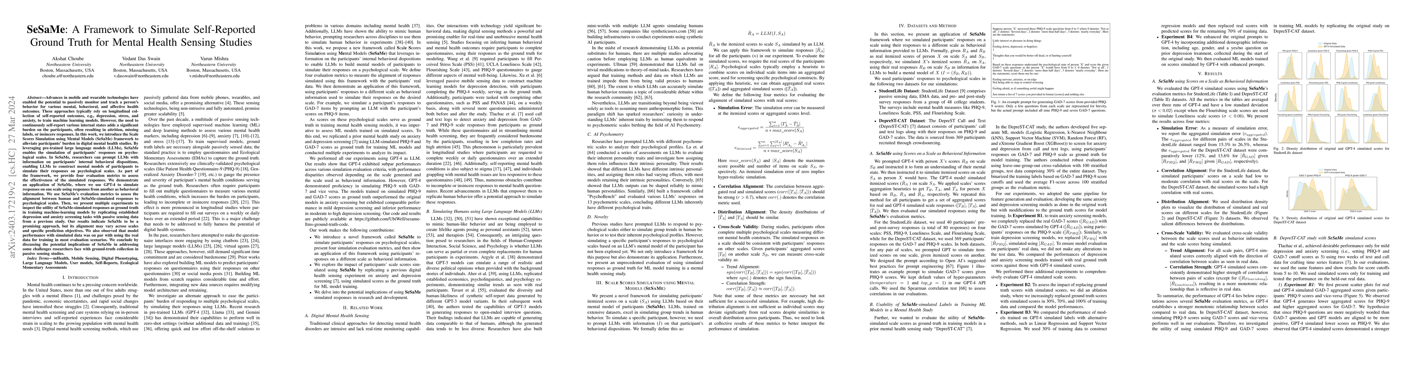 Thumbnail for SeSaMe: A Framework to Simulate Self-Reported Ground Truth for Mental
  Health Sensing Studies