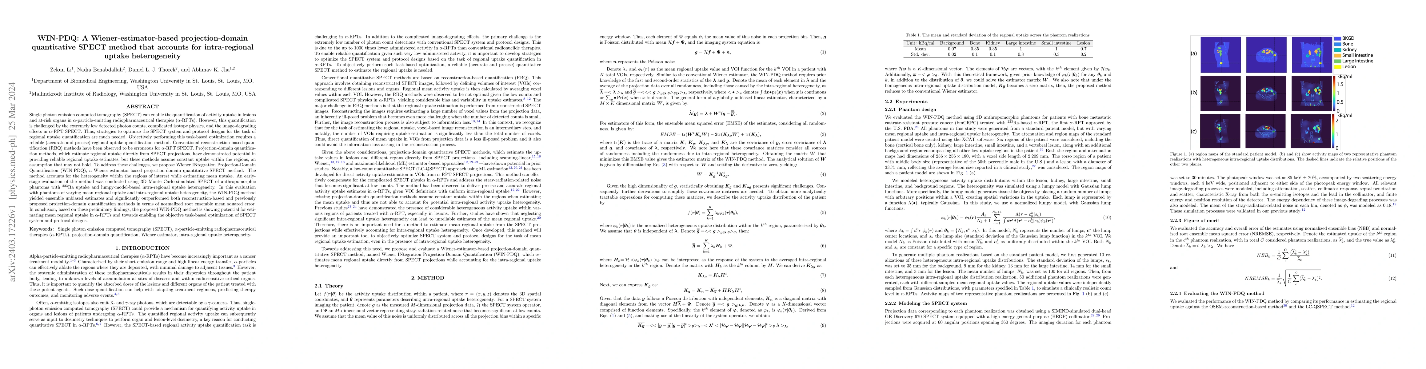 Thumbnail for WIN-PDQ: A Wiener-estimator-based projection-domain quantitative SPECT
  method that accounts for intra-regional uptake heterogeneity