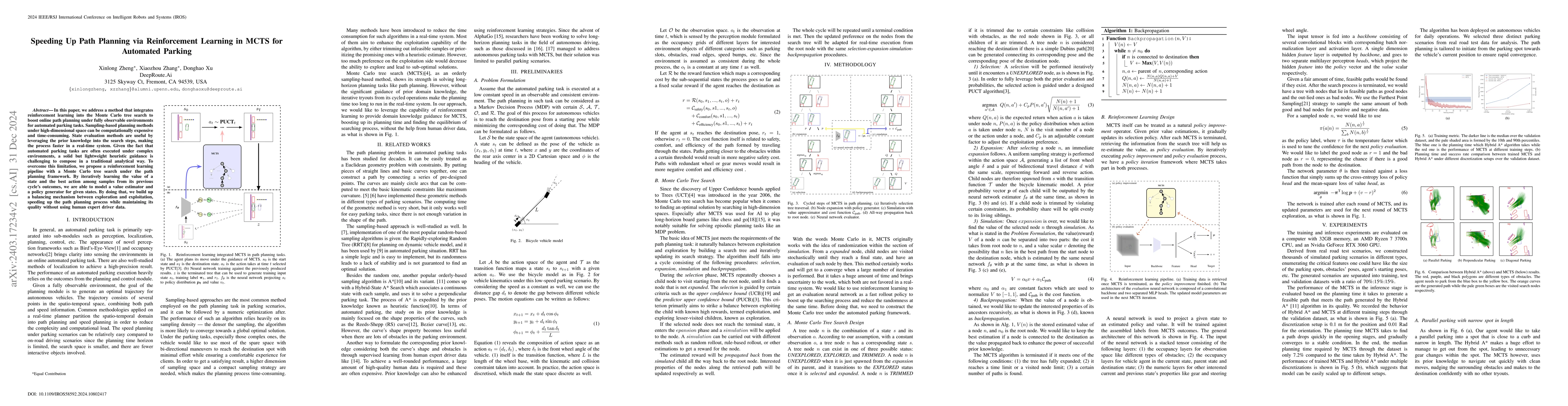 Thumbnail for Speeding Up Path Planning via Reinforcement Learning in MCTS for
  Automated Parking