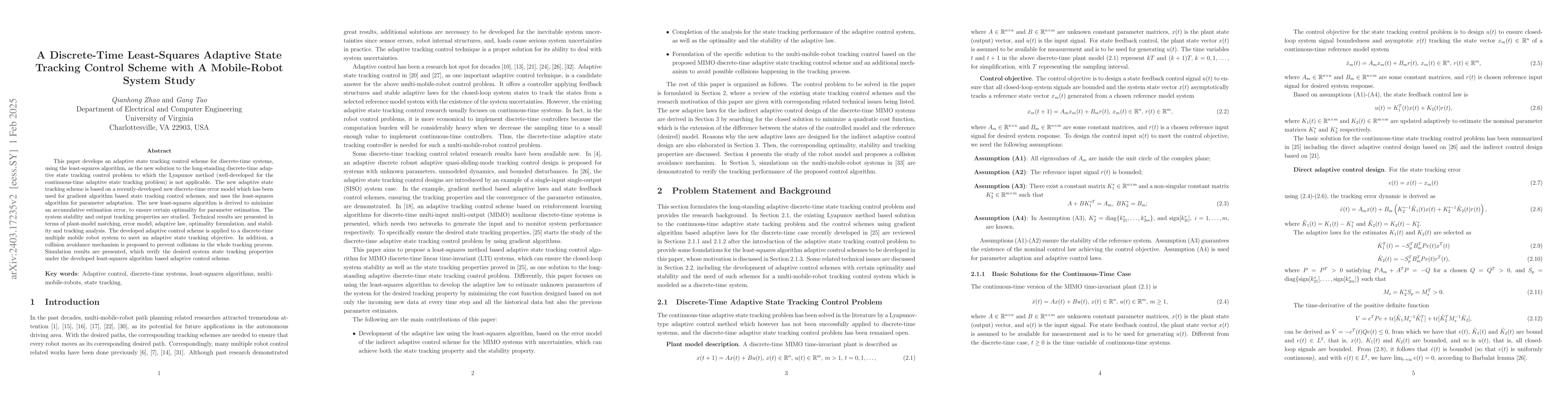 Thumbnail for A Discrete-Time Least-Squares Adaptive State Tracking Control Scheme
  with A Mobile-Robot System Study
