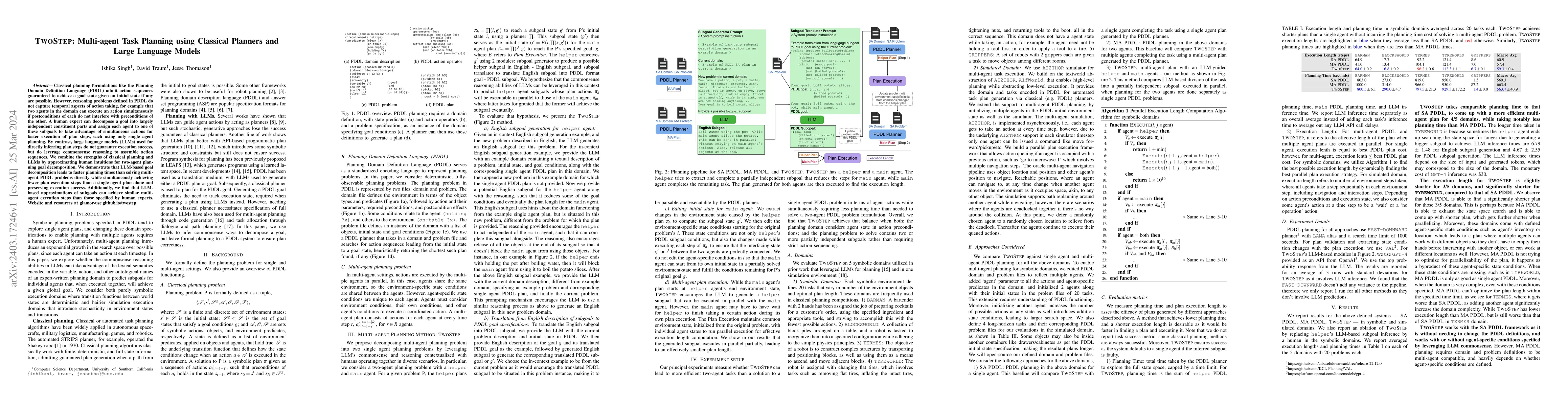 Thumbnail for TwoStep: Multi-agent Task Planning using Classical Planners and Large
  Language Models
