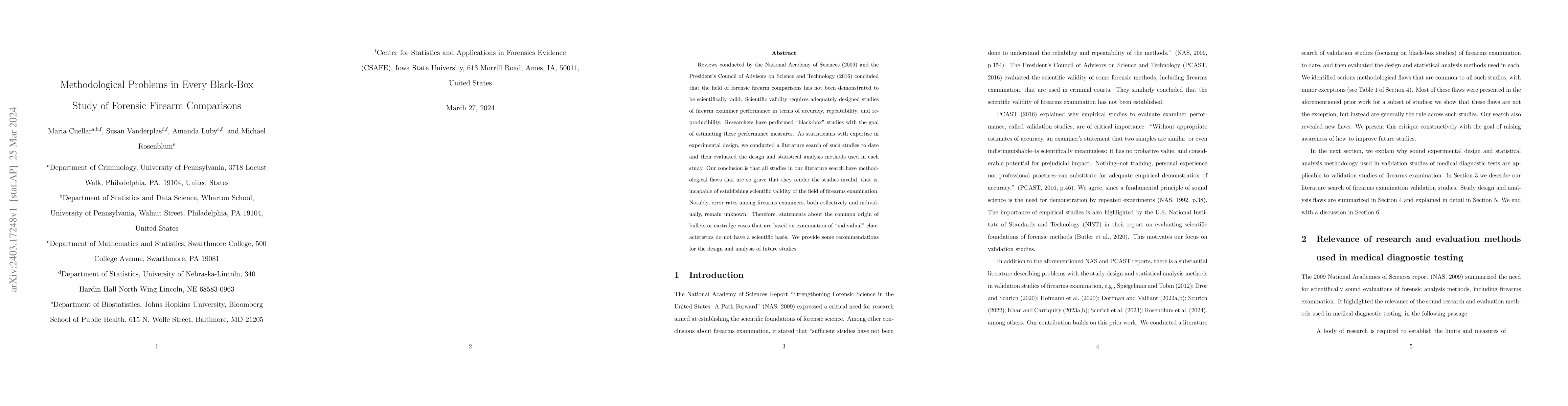Thumbnail for Methodological Problems in Every Black-Box Study of Forensic Firearm
  Comparisons