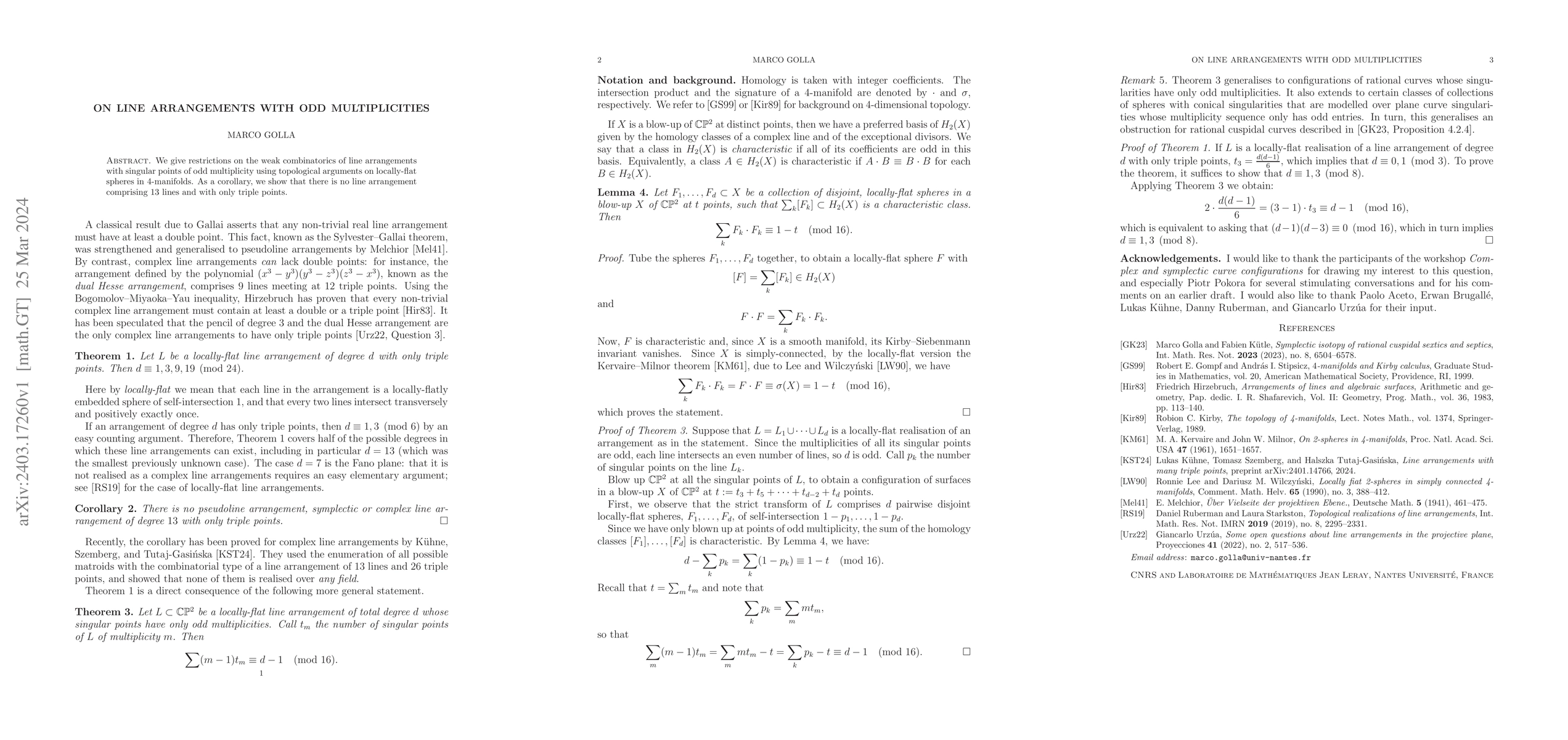 Thumbnail for On line arrangements with odd multiplicities