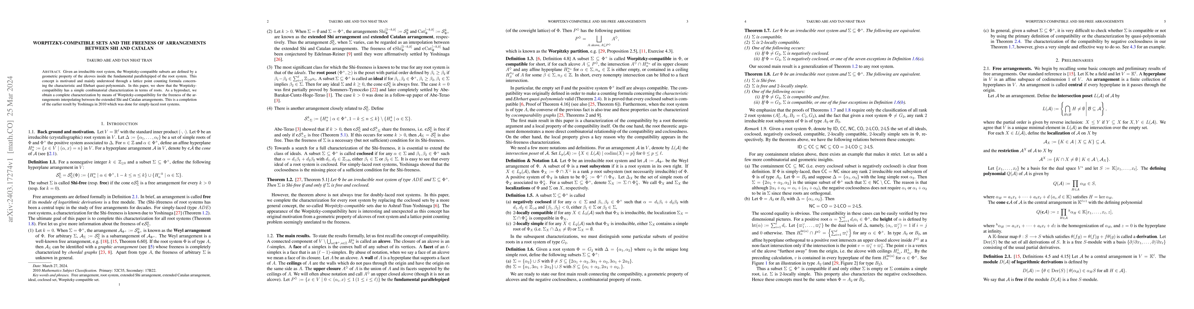 Thumbnail for Worpitzky-compatible sets and the freeness of arrangements between Shi
  and Catalan