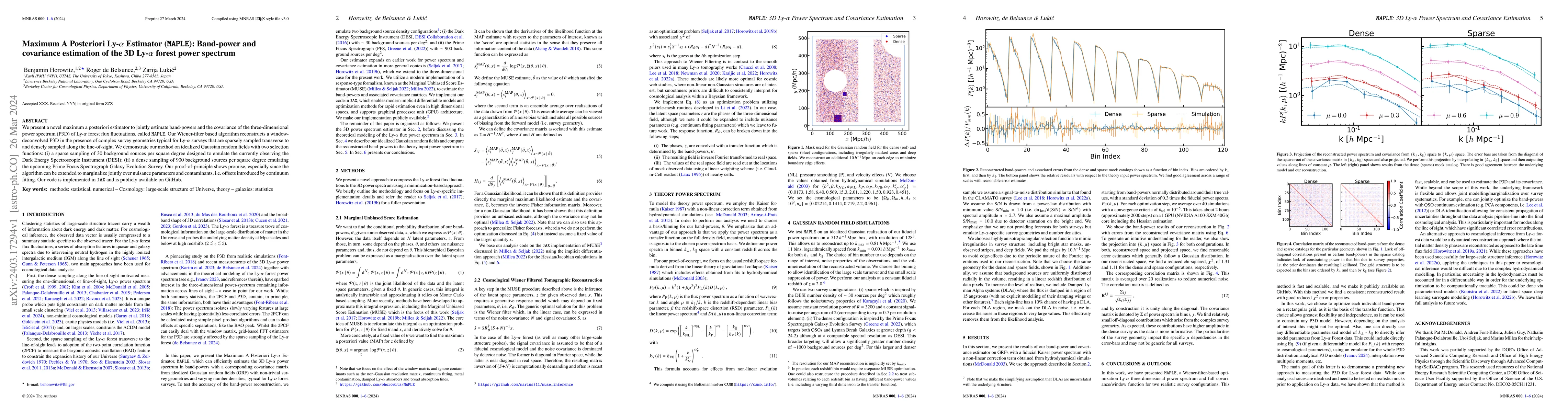 Thumbnail for Maximum A Posteriori Ly-alpha Estimator (MAPLE): Band-power and
  covariance estimation of the 3D Ly-alpha forest power spectrum