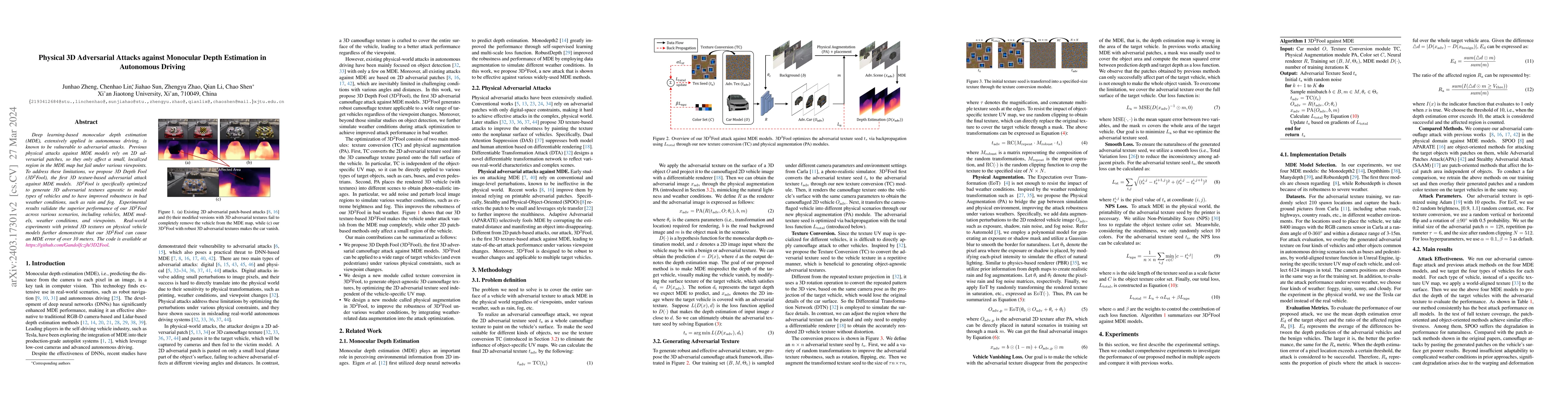 Thumbnail for Physical 3D Adversarial Attacks against Monocular Depth Estimation in
  Autonomous Driving