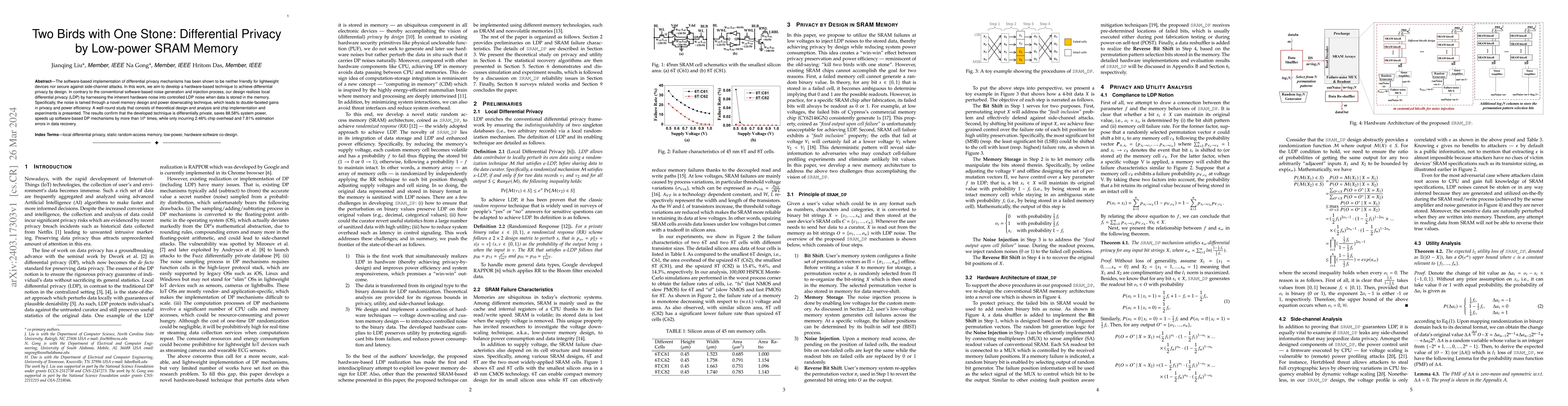 Thumbnail for Two Birds with One Stone: Differential Privacy by Low-power SRAM Memory