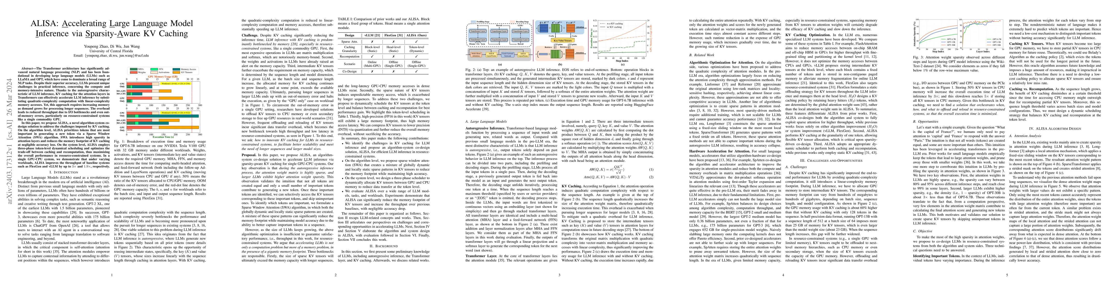 Thumbnail for ALISA: Accelerating Large Language Model Inference via Sparsity-Aware KV
  Caching