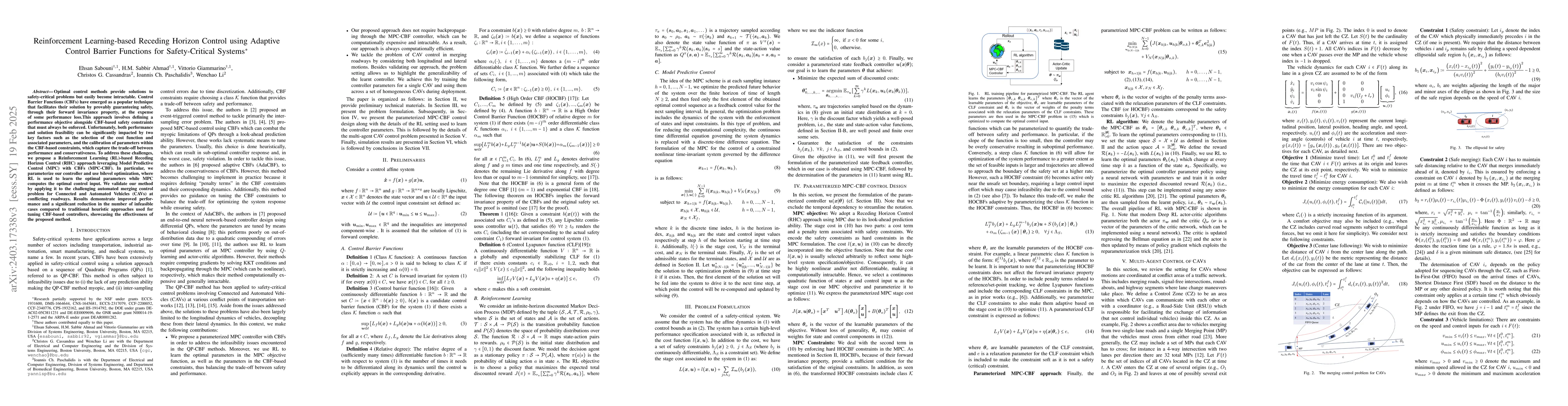 Thumbnail for Reinforcement Learning-based Receding Horizon Control using Adaptive
  Control Barrier Functions for Safety-Critical Systems