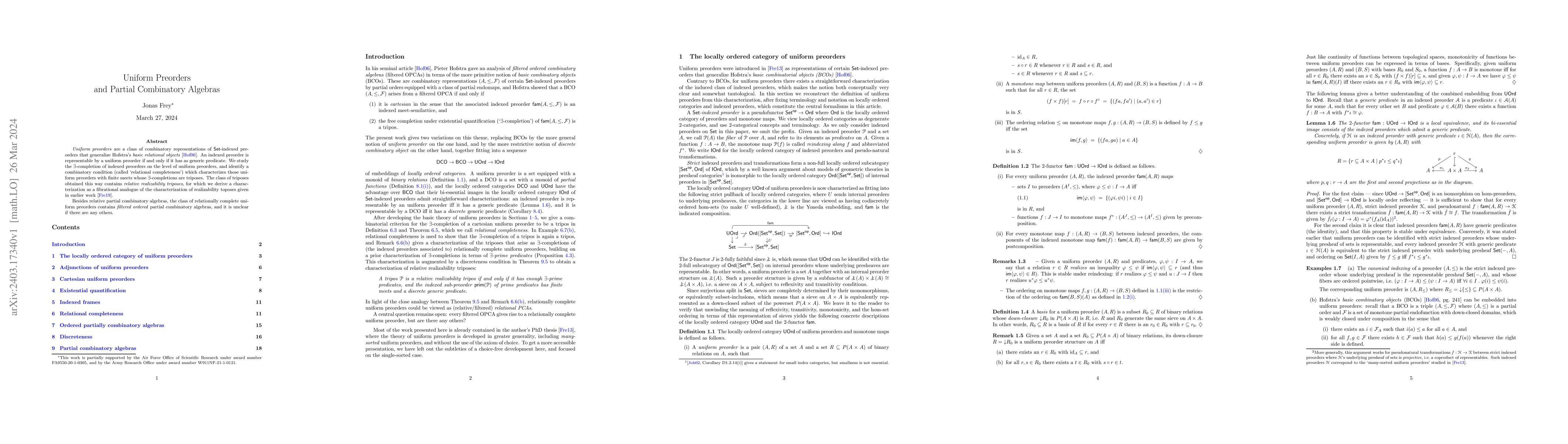 Thumbnail for Uniform Preorders and Partial Combinatory Algebras