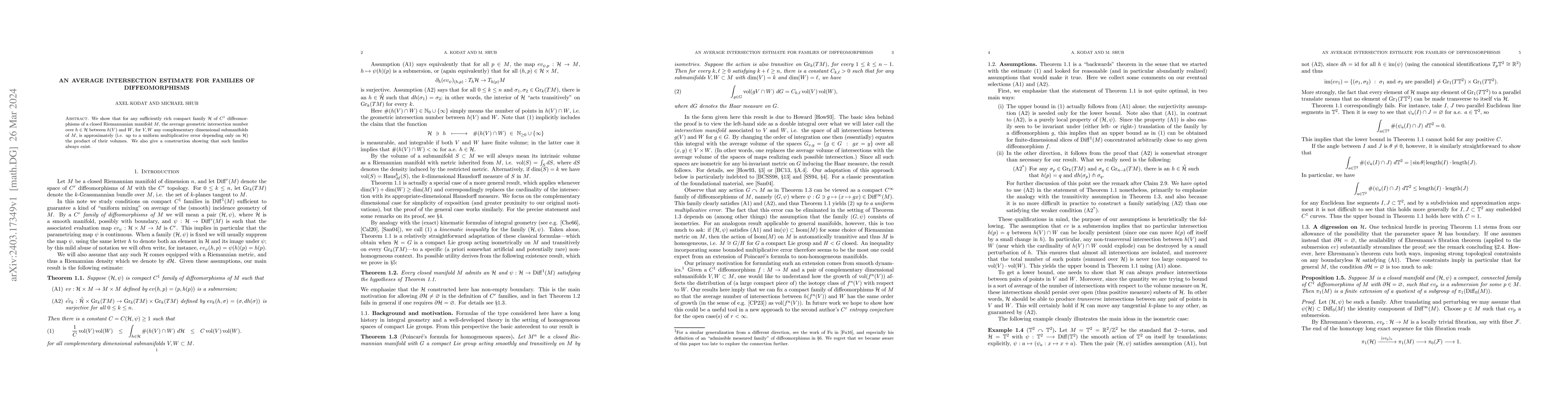 Thumbnail for An average intersection estimate for families of diffeomorphisms