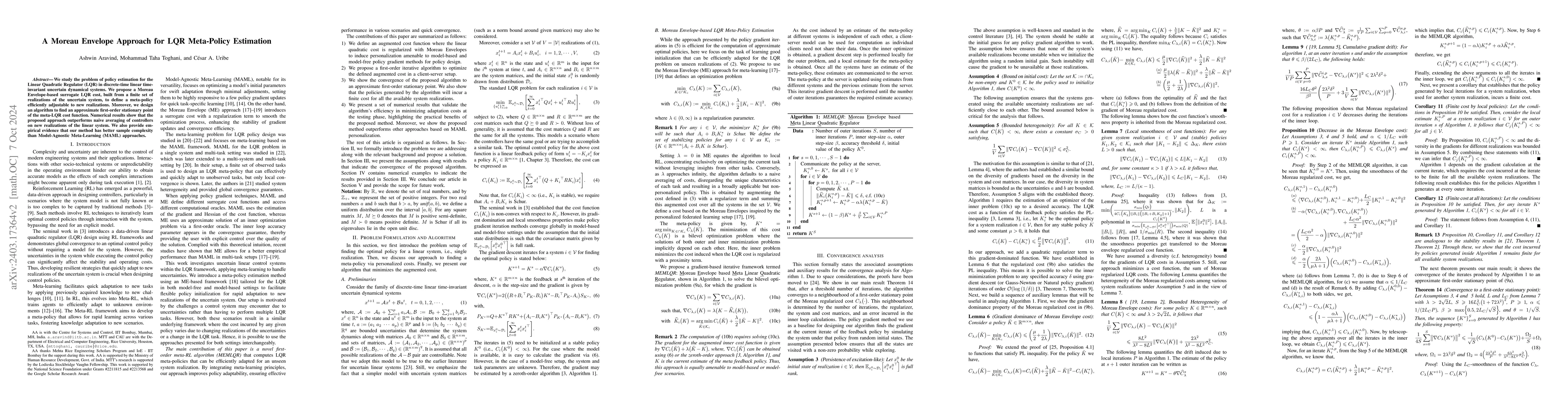 Thumbnail for A Moreau Envelope Approach for LQR Meta-Policy Estimation