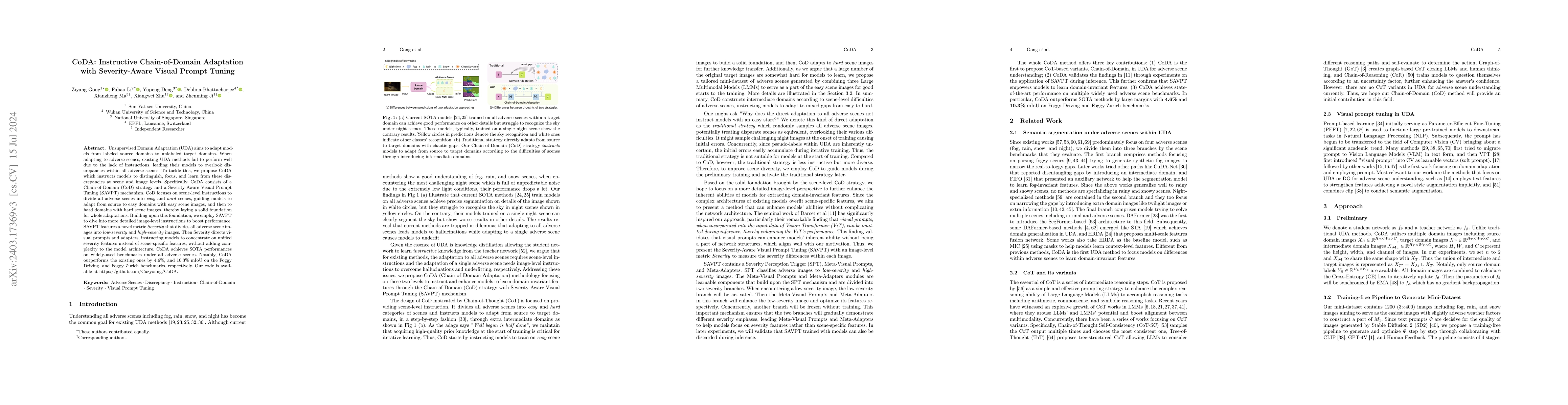 Thumbnail for CoDA: Instructive Chain-of-Domain Adaptation with Severity-Aware Visual
  Prompt Tuning