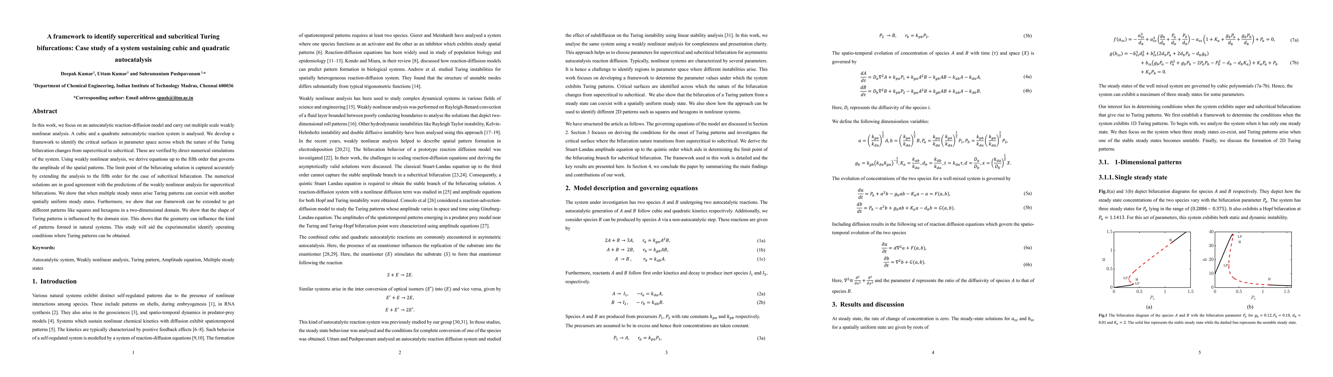 Thumbnail for A framework to identify supercritical and subcritical Turing
  bifurcations: Case study of a system sustaining cubic and quadratic
  autocatalysis