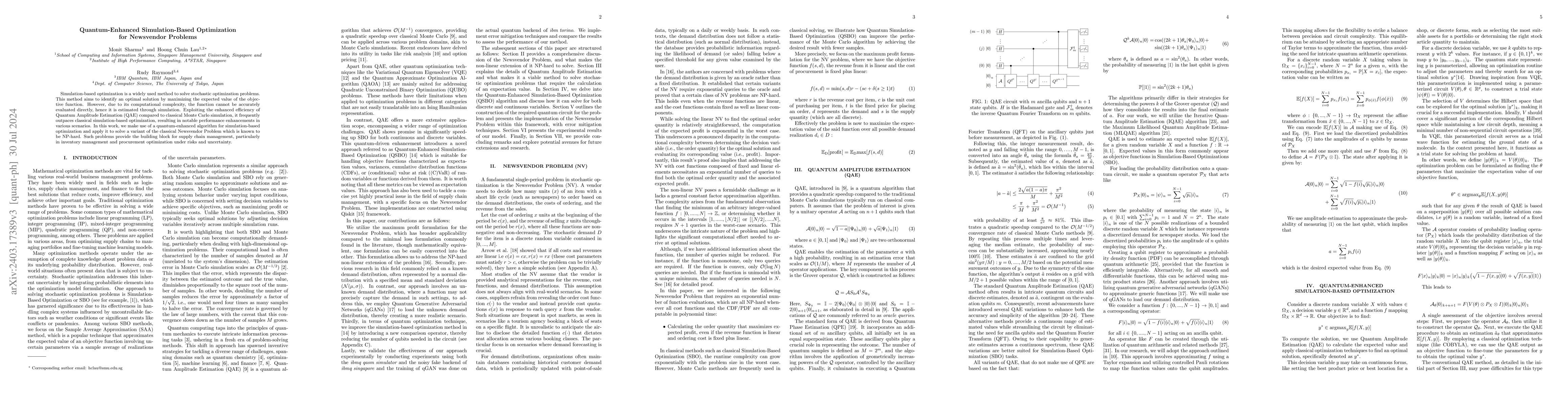 Thumbnail for Quantum-Enhanced Simulation-Based Optimization for Newsvendor Problems