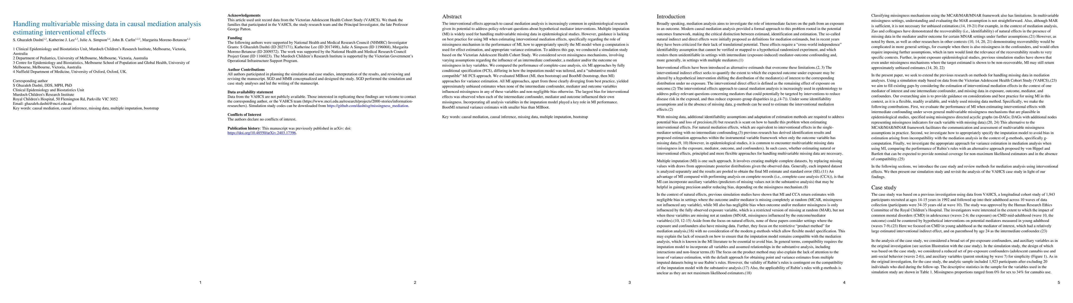 Thumbnail for Handling multivariable missing data in causal mediation analysis