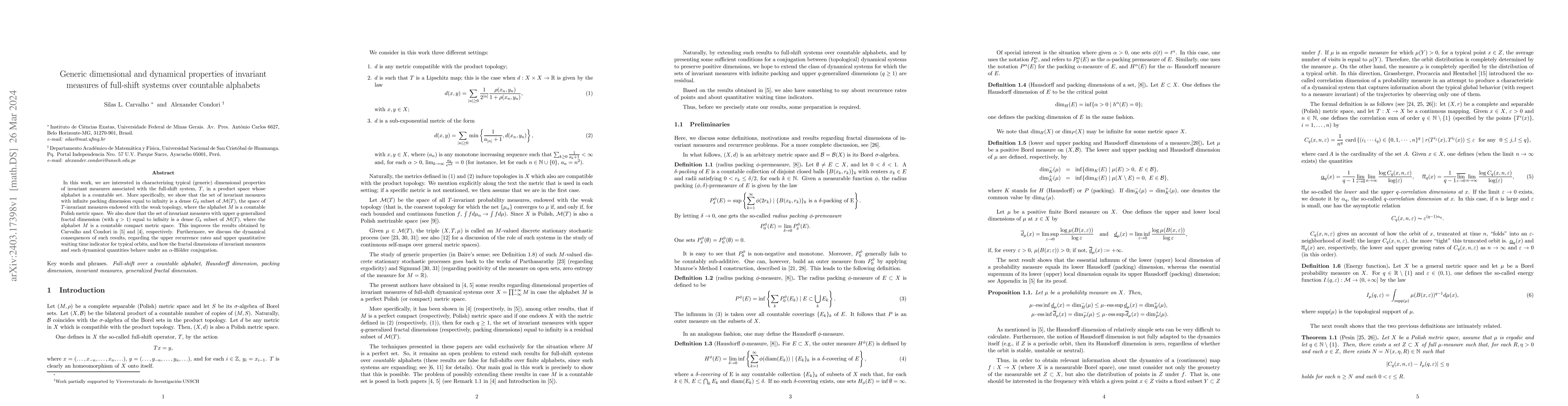 Thumbnail for Generic dimensional and dynamical properties of invariant measures of
  full-shift systems over countable alphabets