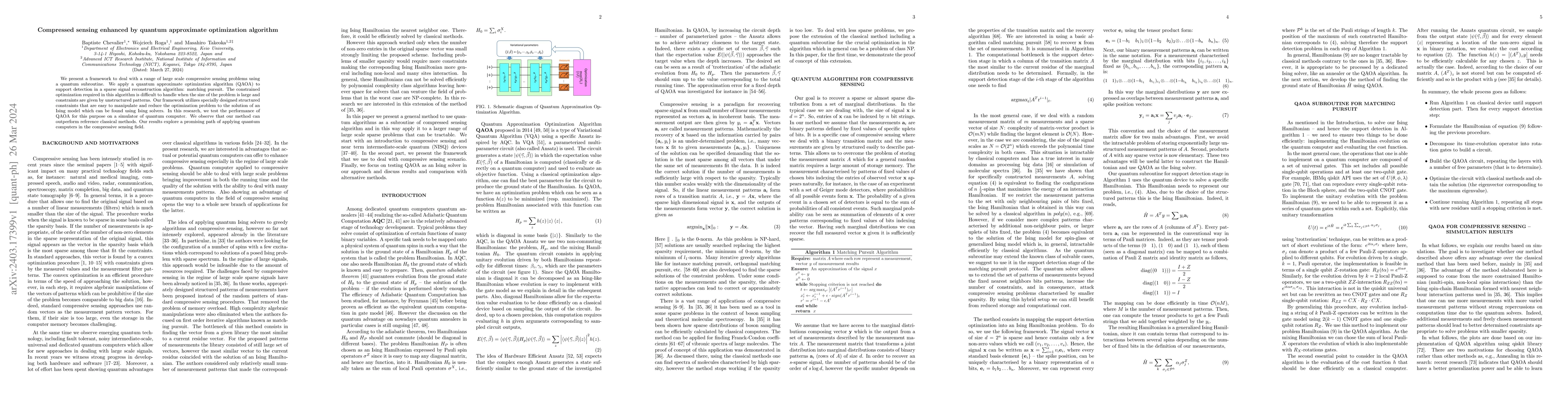 Thumbnail for Compressed sensing enhanced by quantum approximate optimization
  algorithm
