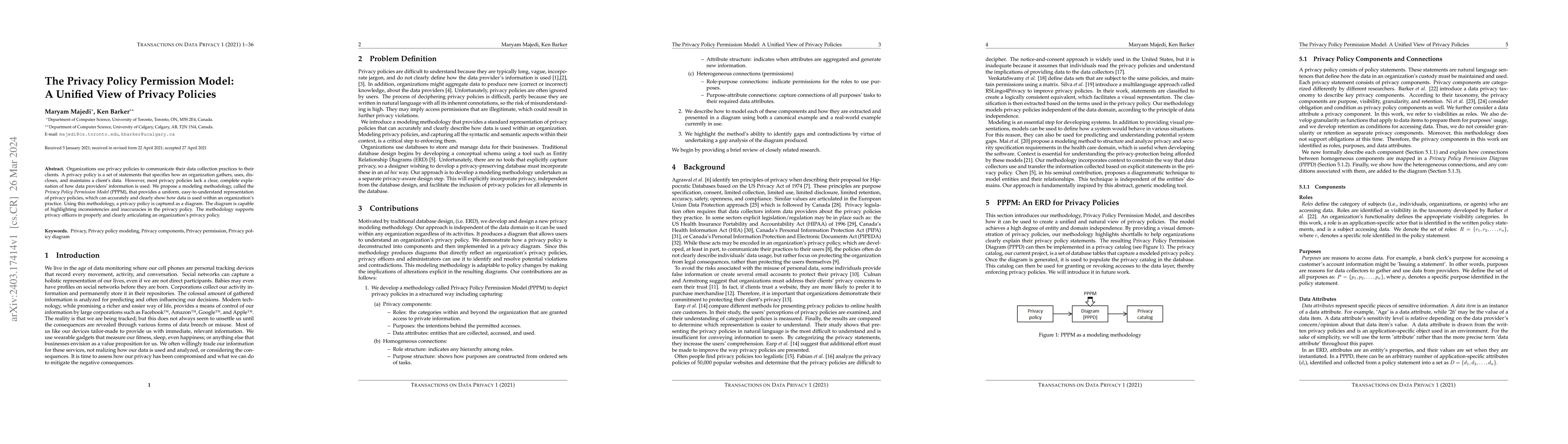 Thumbnail for The Privacy Policy Permission Model: A Unified View of Privacy Policies