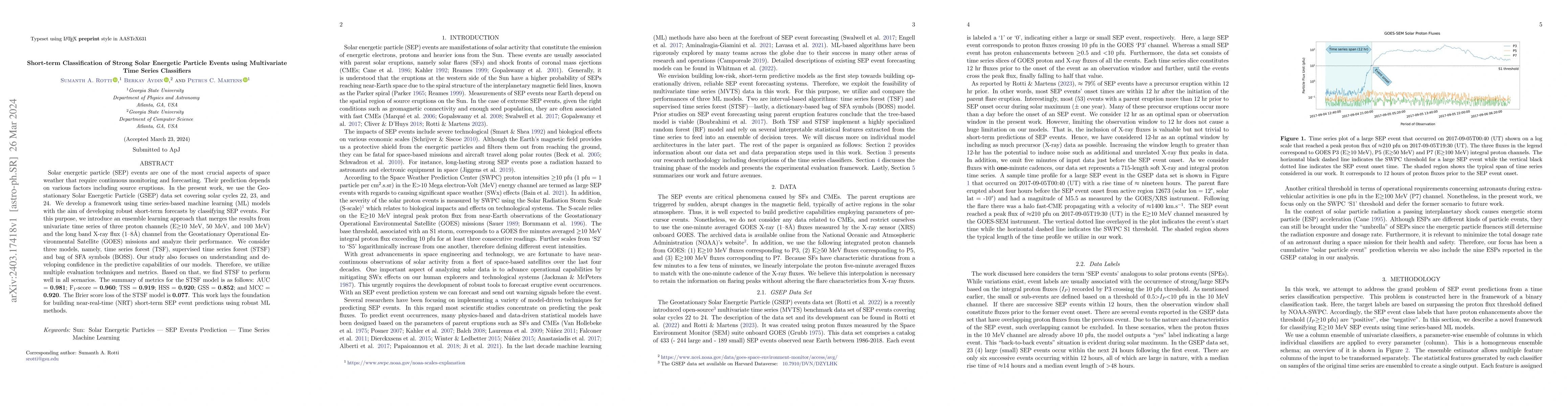 Thumbnail for Short-term Classification of Strong Solar Energetic Particle Events
  using Multivariate Time Series Classifiers