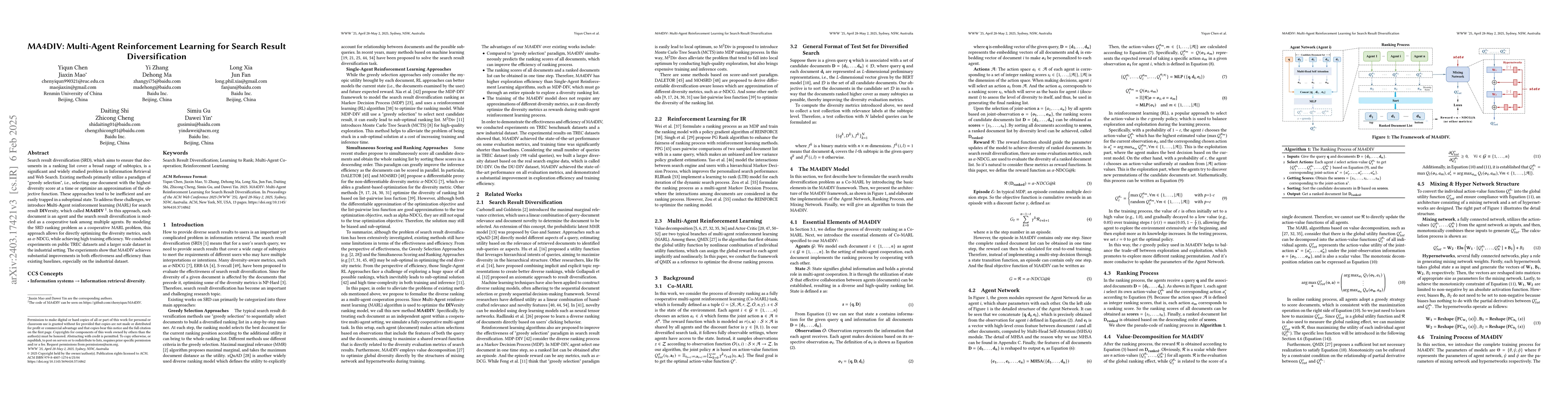 Thumbnail for MA4DIV: Multi-Agent Reinforcement Learning for Search Result
  Diversification