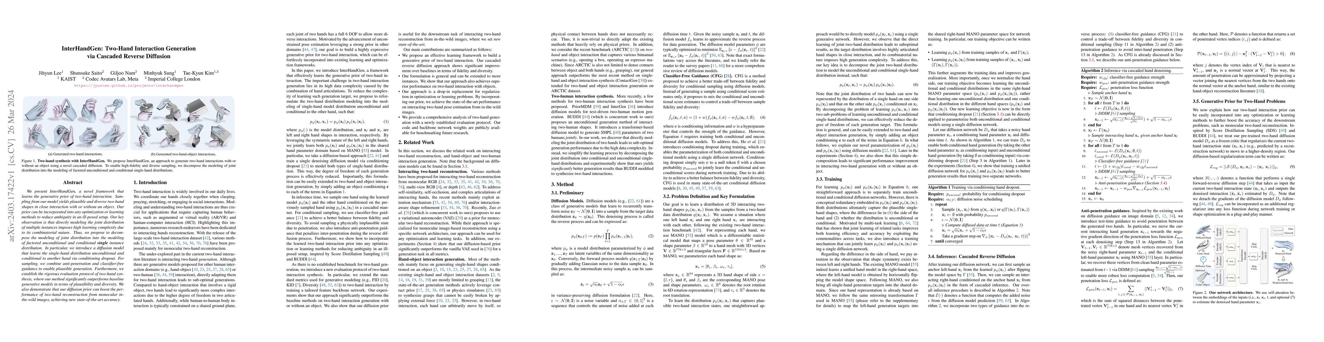 Thumbnail for InterHandGen: Two-Hand Interaction Generation via Cascaded Reverse
  Diffusion