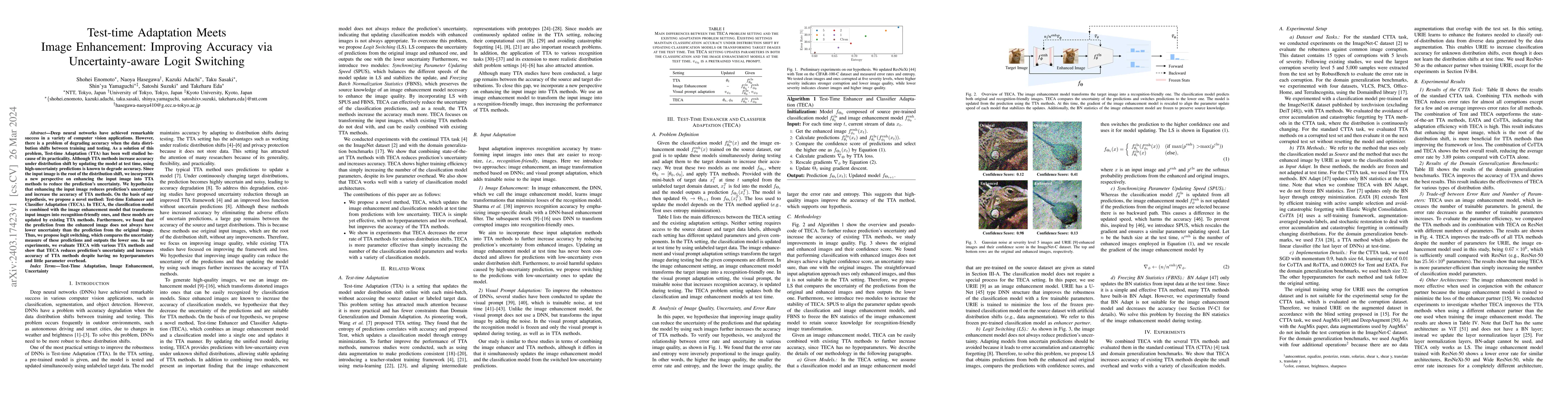 Thumbnail for Test-time Adaptation Meets Image Enhancement: Improving Accuracy via
  Uncertainty-aware Logit Switching