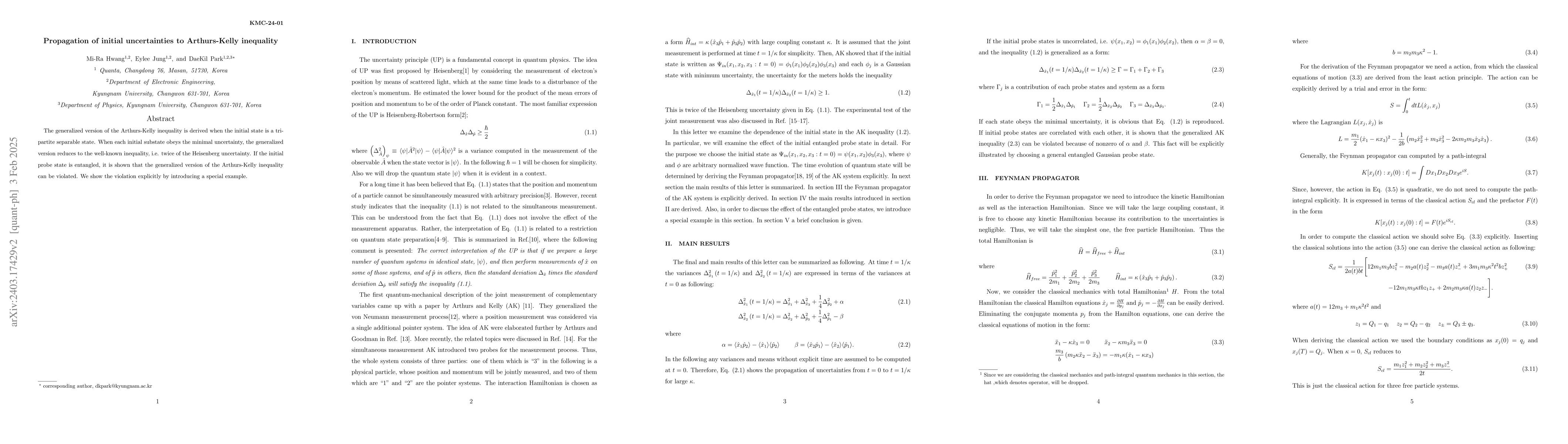 Thumbnail for Propagation of initial uncertainties to Arthurs-Kelly inequality