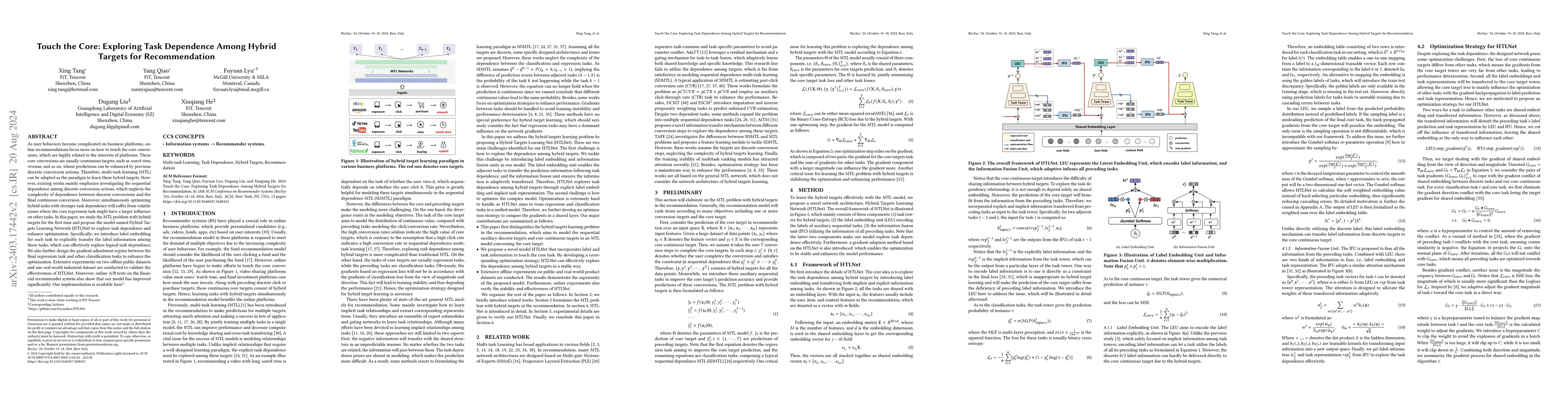 Thumbnail for Touch the Core: Exploring Task Dependence Among Hybrid Targets for
  Recommendation