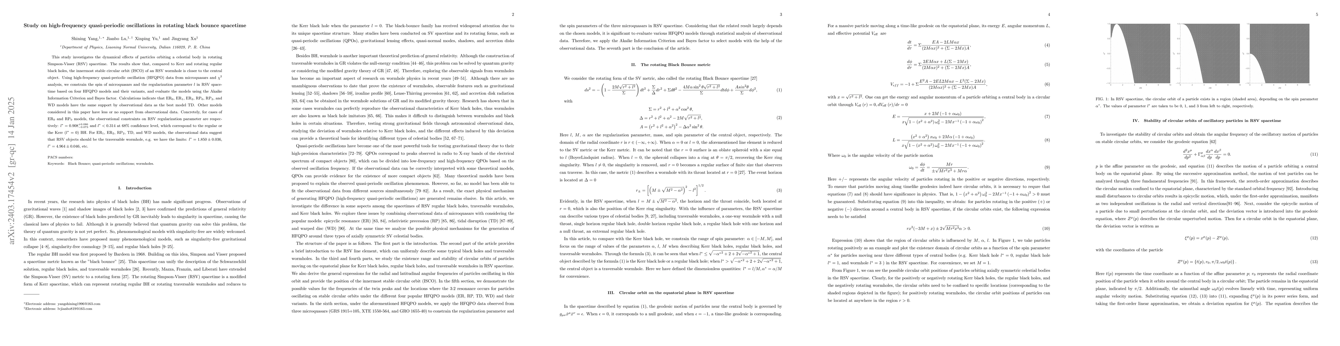 Thumbnail for Study on high-frequency quasi-periodic oscillations in rotating black
  bounce spacetime