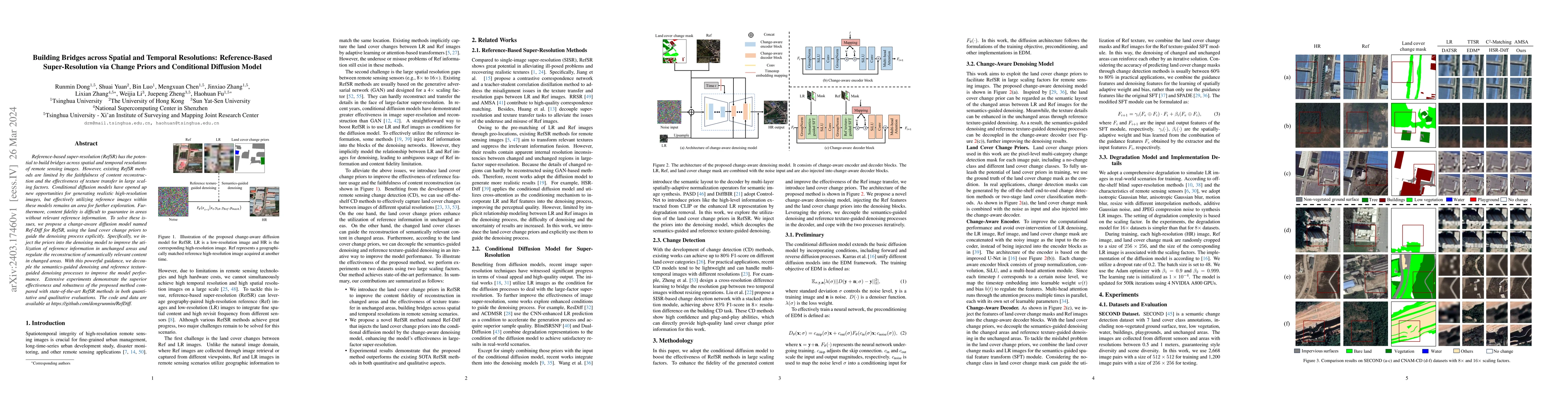 Thumbnail for Building Bridges across Spatial and Temporal Resolutions:
  Reference-Based Super-Resolution via Change Priors and Conditional Diffusion
  Model