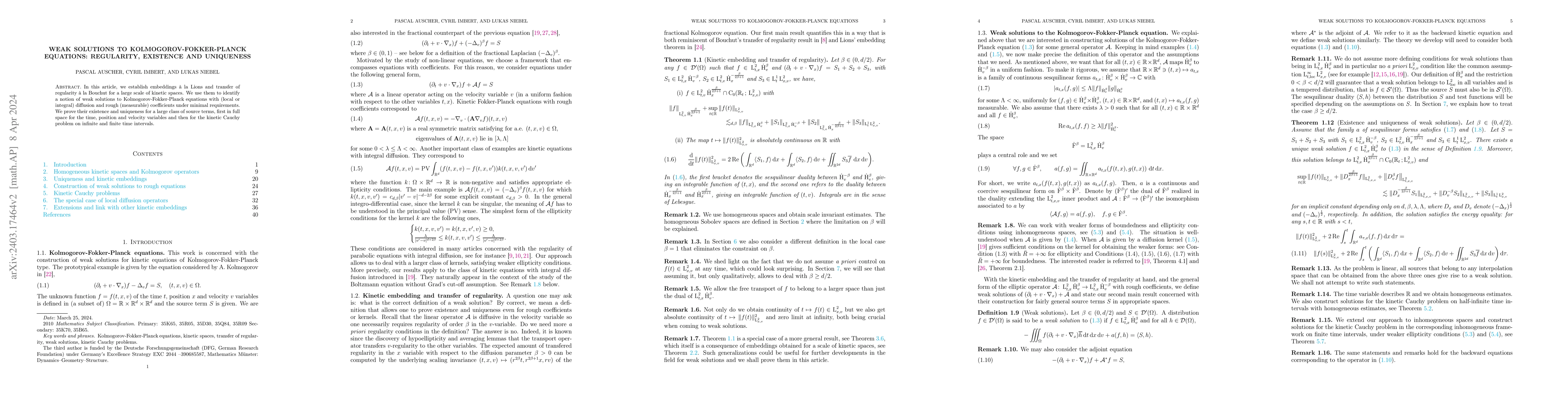 Thumbnail for Weak solutions to Kolmogorov-Fokker-Planck equations: regularity,
  existence and uniqueness