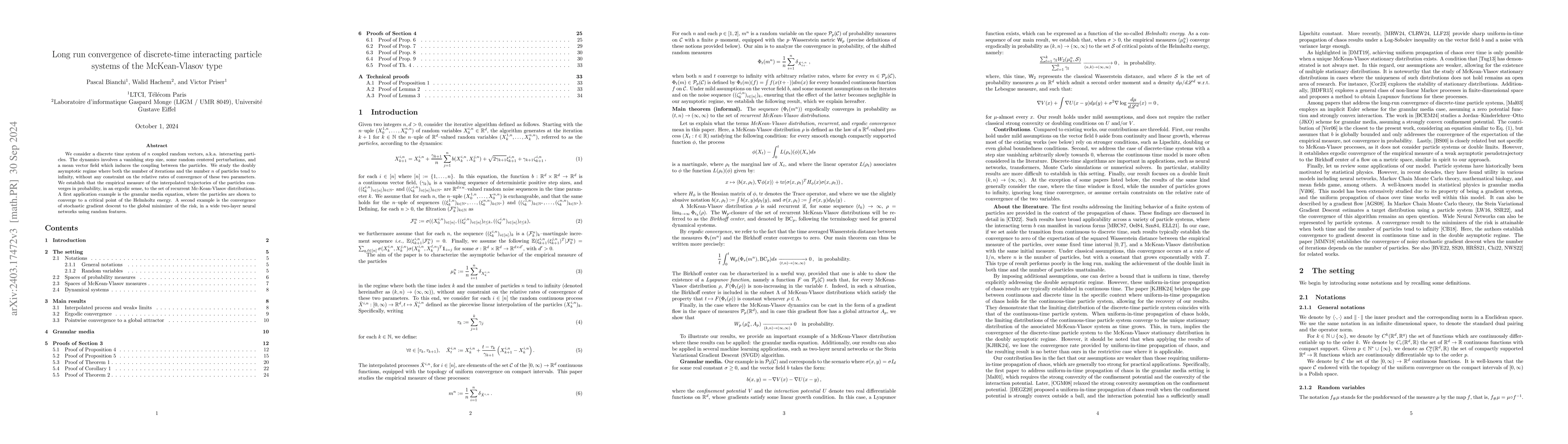 Thumbnail for Long run convergence of discrete-time interacting particle systems of
  the McKean-Vlasov type