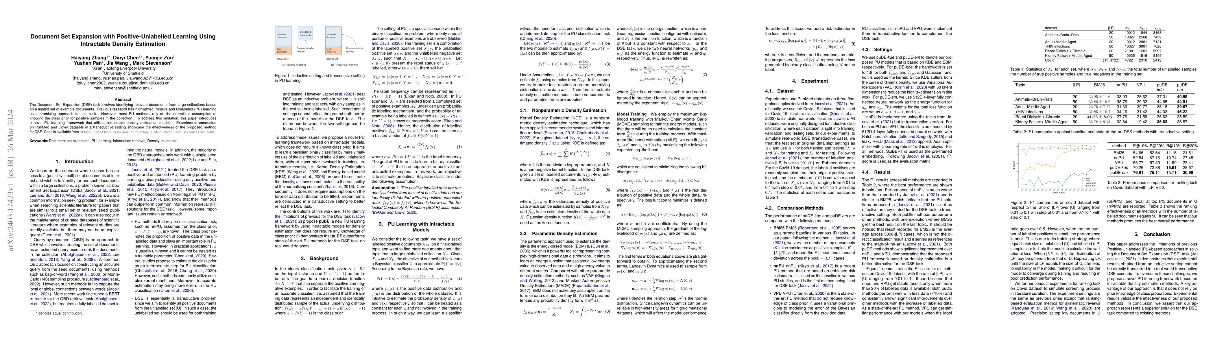 Thumbnail for Document Set Expansion with Positive-Unlabelled Learning Using
  Intractable Density Estimation