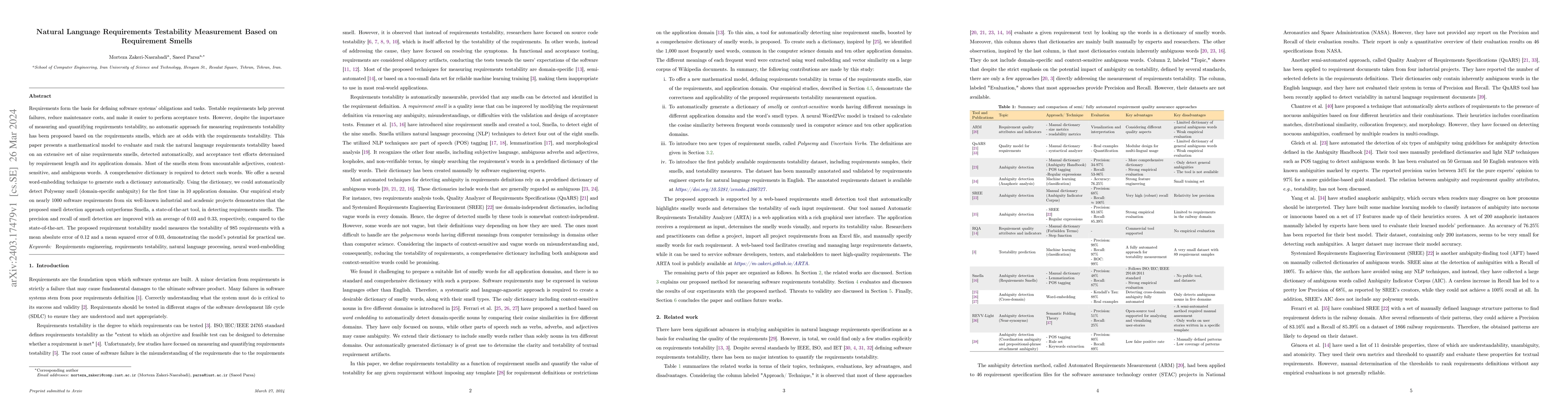 Thumbnail for Natural Language Requirements Testability Measurement Based on
  Requirement Smells
