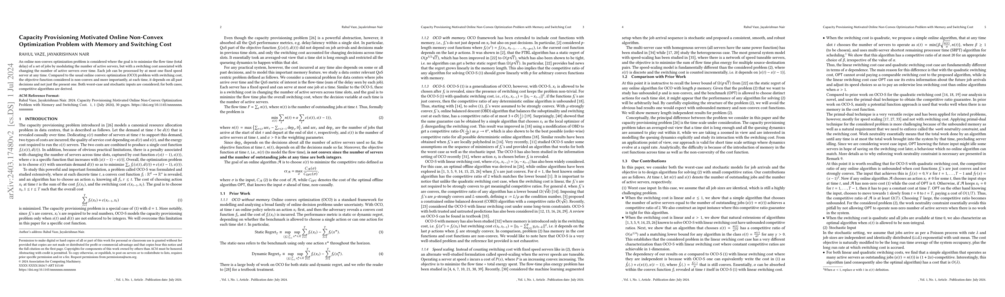 Thumbnail for Capacity Provisioning Motivated Online Non-Convex Optimization Problem
  with Memory and Switching Cost