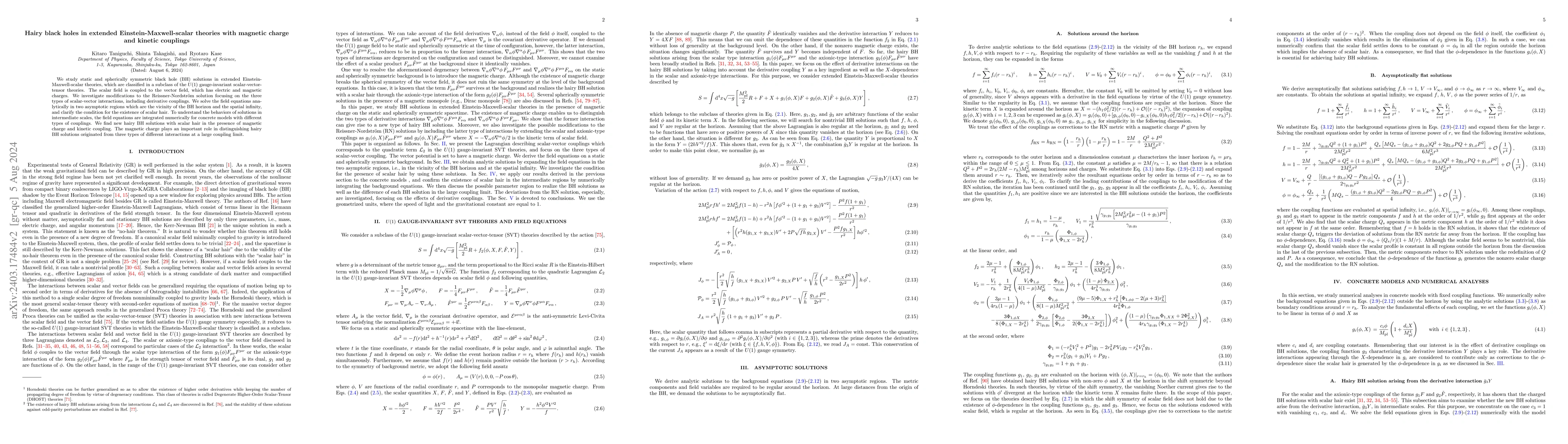 Thumbnail for Hairy black holes in extended Einstein-Maxwell-scalar theories with
  magnetic charge and kinetic couplings