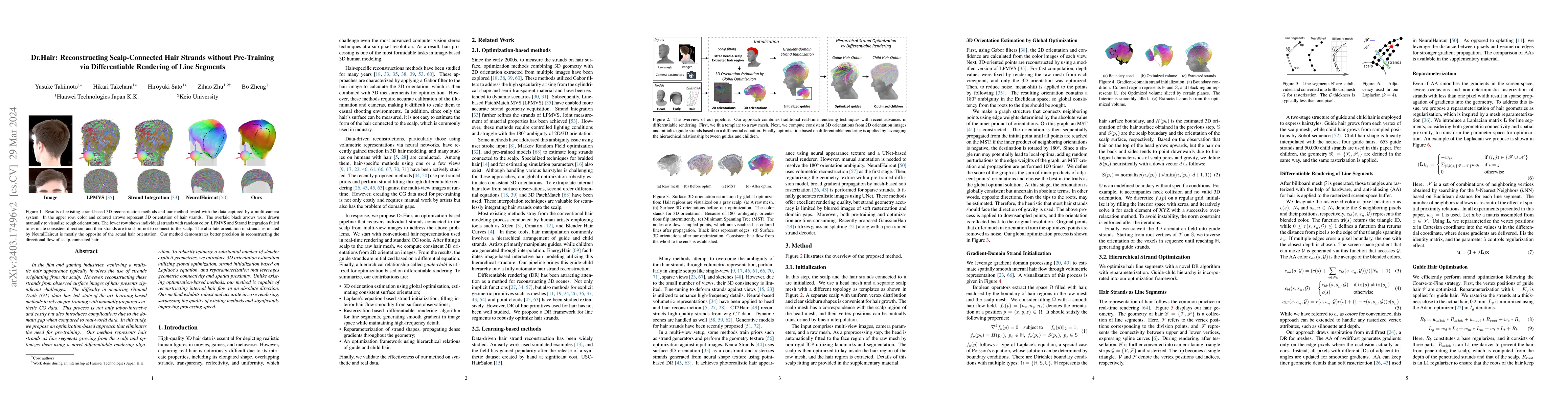 Thumbnail for Dr.Hair: Reconstructing Scalp-Connected Hair Strands without
  Pre-training via Differentiable Rendering of Line Segments