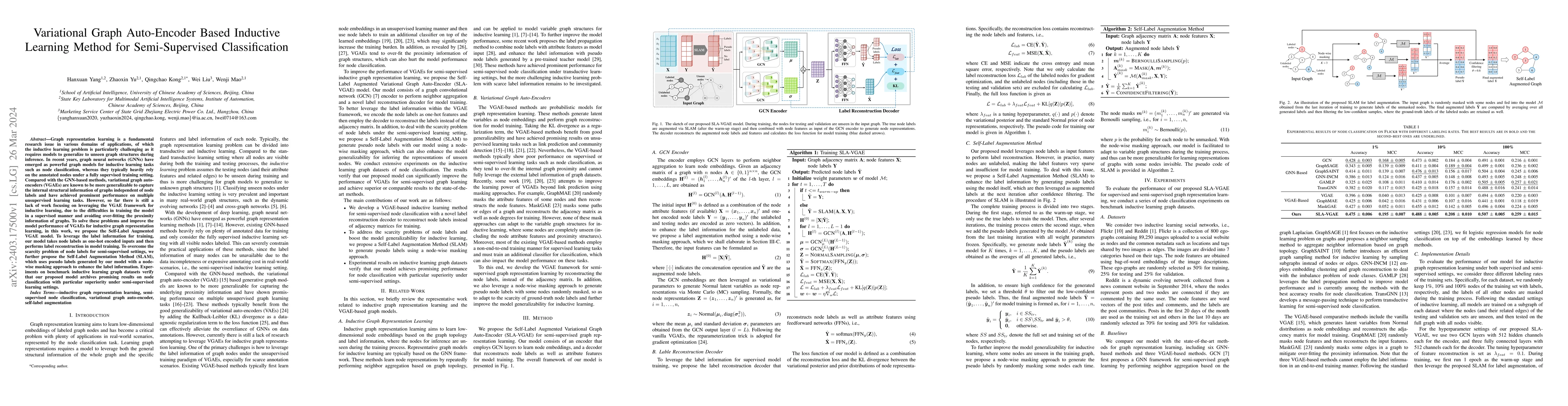 Thumbnail for Variational Graph Auto-Encoder Based Inductive Learning Method for
  Semi-Supervised Classification