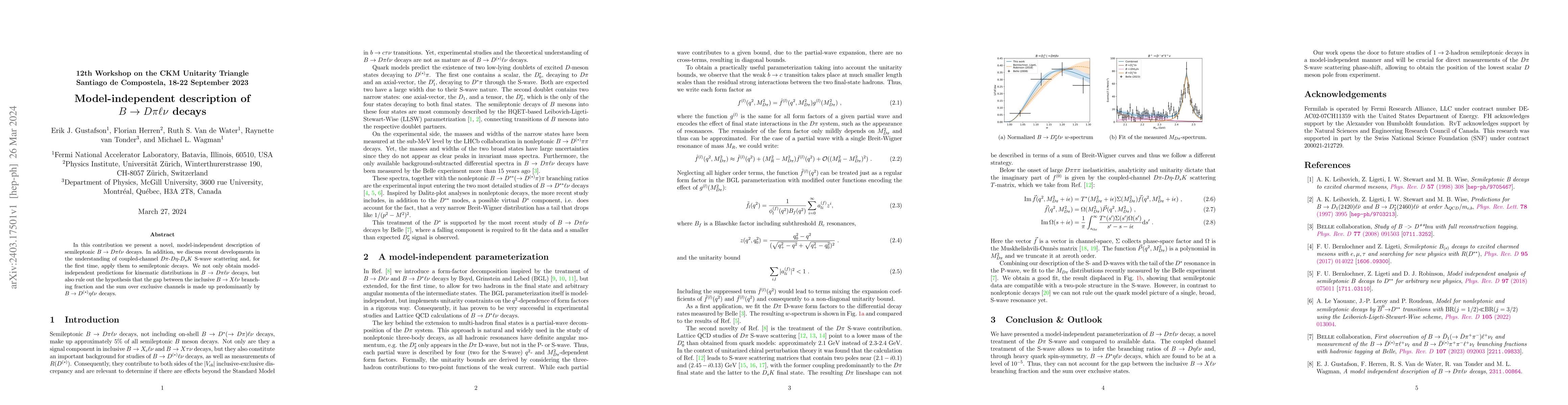Thumbnail for Model-independent description of $B\rightarrow D \pi \ell \nu$ decays