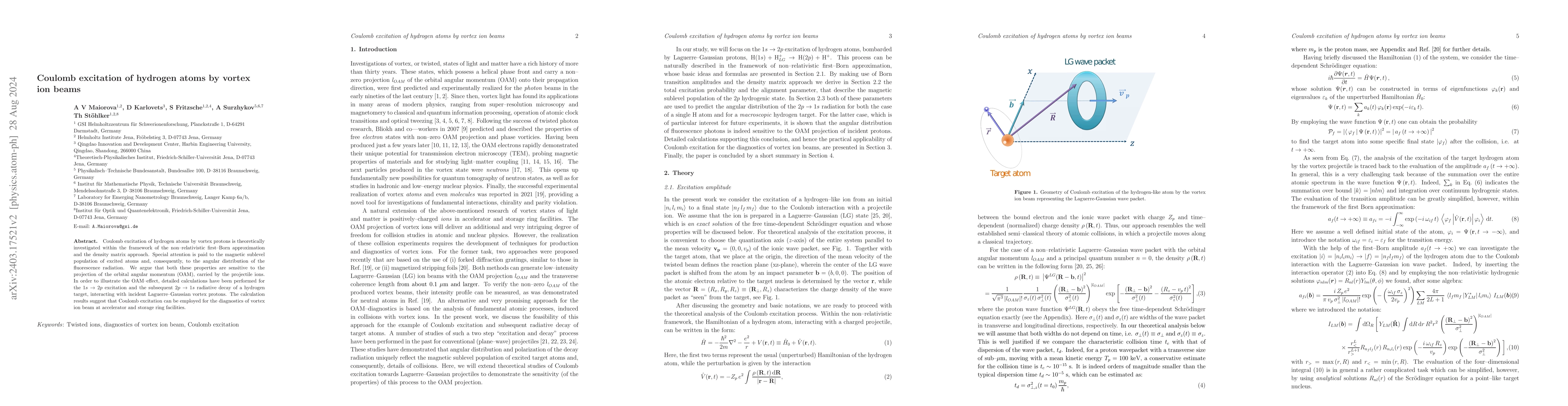 Thumbnail for Coulomb excitation of hydrogen atoms by vortex ion beams