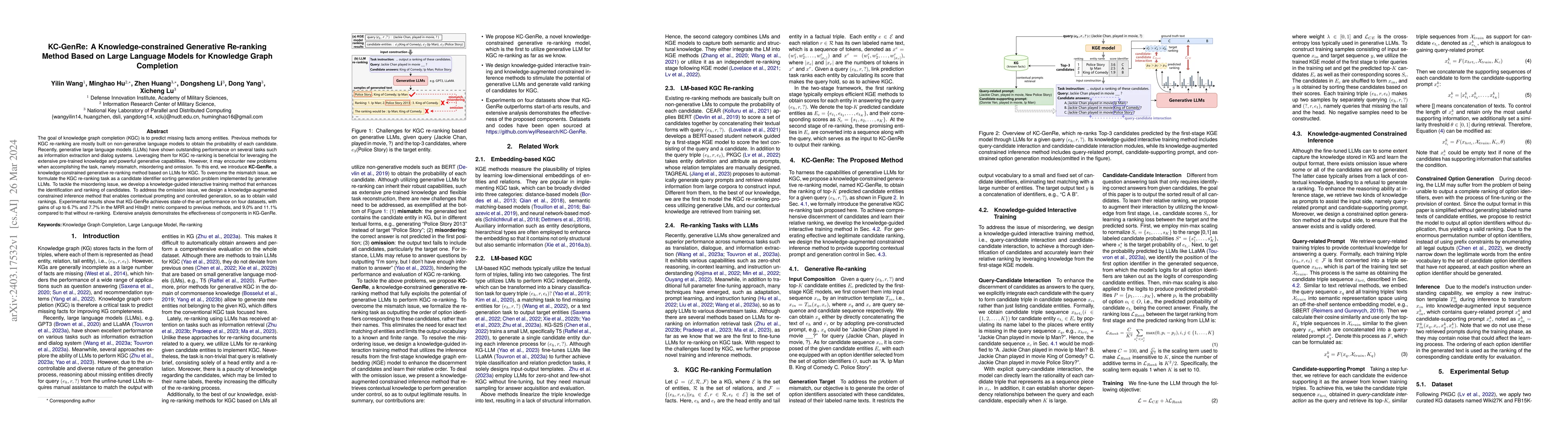 Thumbnail for KC-GenRe: A Knowledge-constrained Generative Re-ranking Method Based on
  Large Language Models for Knowledge Graph Completion