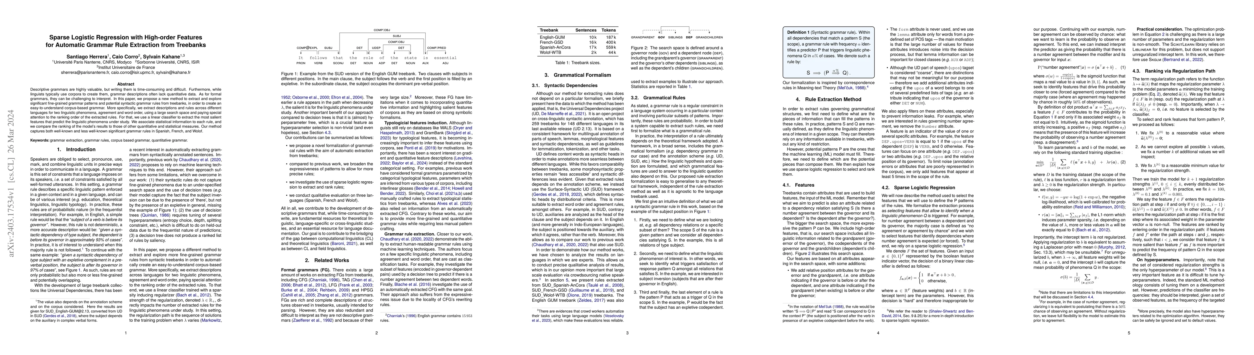 Thumbnail for Sparse Logistic Regression with High-order Features for Automatic
  Grammar Rule Extraction from Treebanks