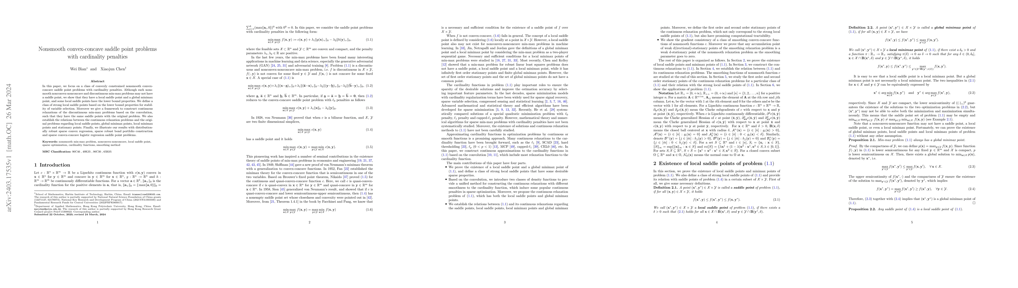 Thumbnail for Nonsmooth convex-concave saddle point problems with cardinality
  penalties
