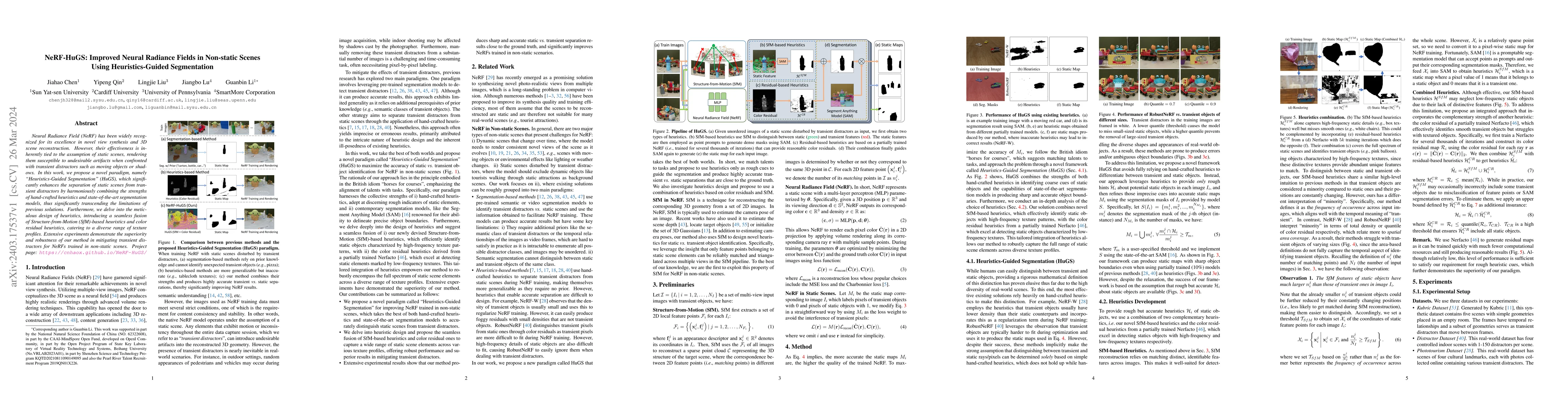 Thumbnail for NeRF-HuGS: Improved Neural Radiance Fields in Non-static Scenes Using
  Heuristics-Guided Segmentation