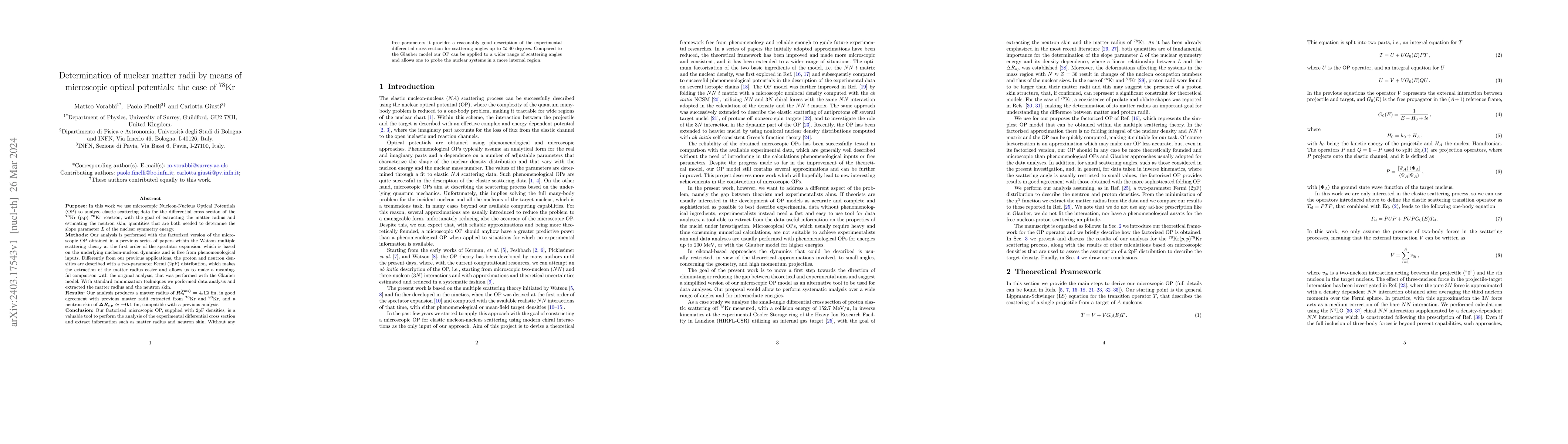 Thumbnail for Determination of nuclear matter radii by means of microscopic optical
  potentials: the case of $^{78}$Kr