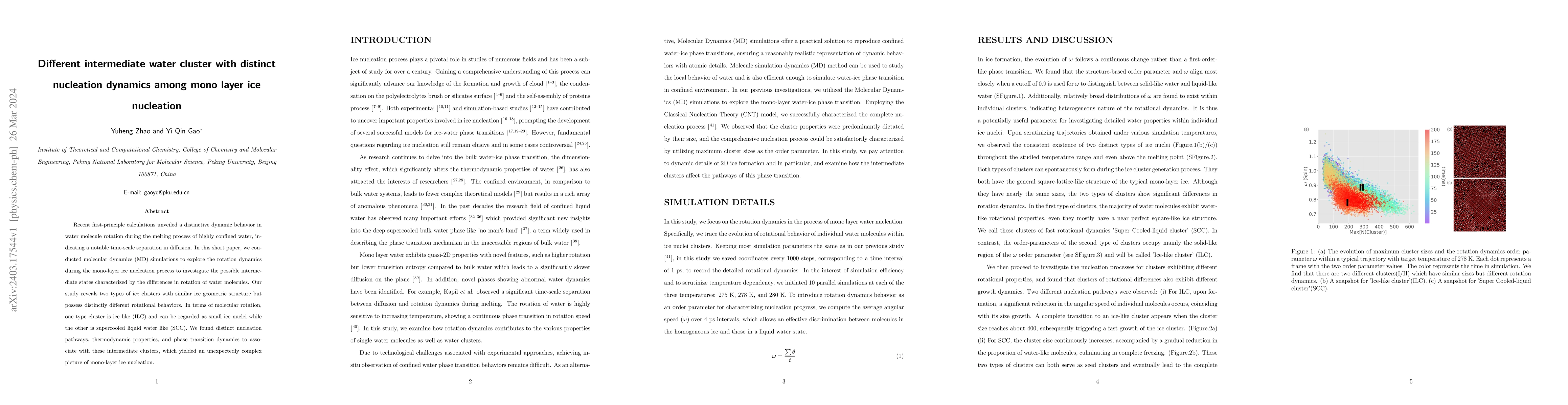 Thumbnail for Different intermediate water cluster with distinct nucleation dynamics
  among mono layer ice nucleation